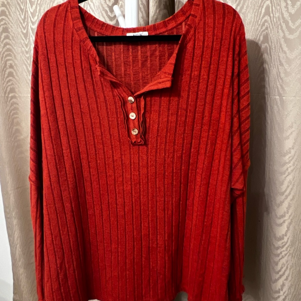 Rust Orange Ribbed Long Sleeve Top size XL Basic Bae